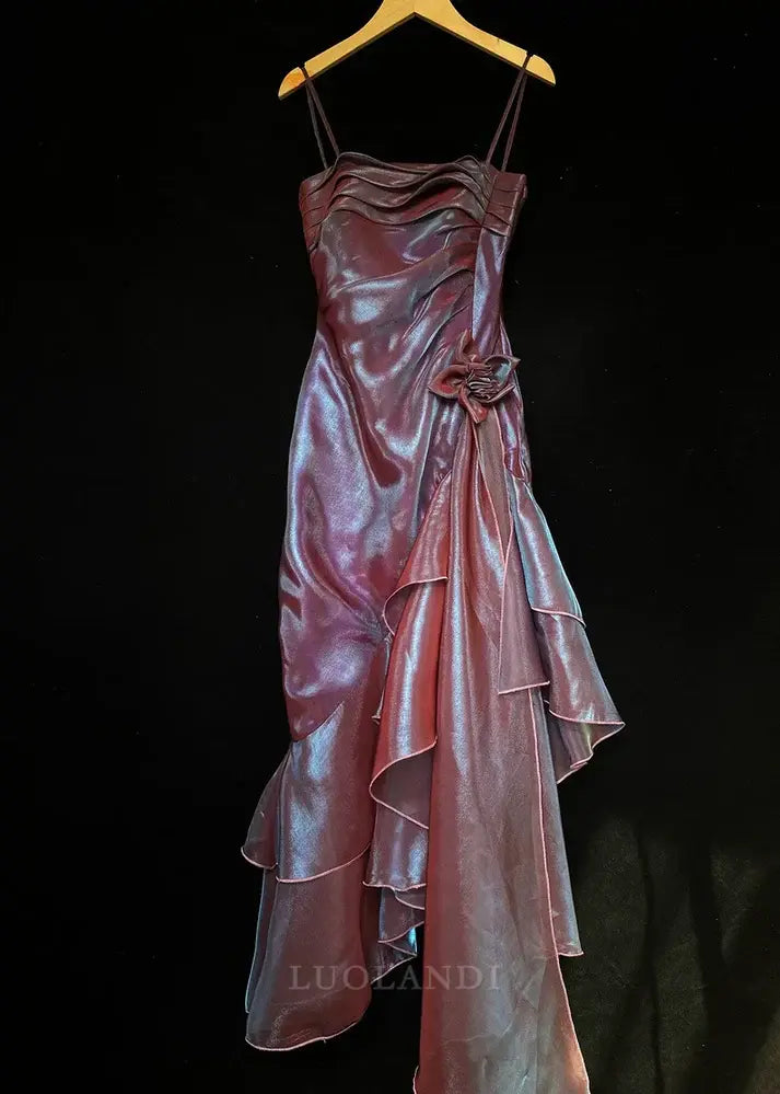 Luolandi Vintage Spaghetti Straps Asymmetrical Prom Dress Charming Evening Party Dress