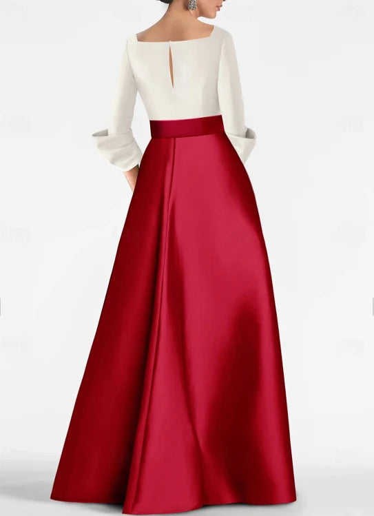 Luolandi Sheath / Column Evening Gown Formal Christmas Floor Length 3/4 Length Sleeve V Neck Belt / Sash Satin with Slit Elegant