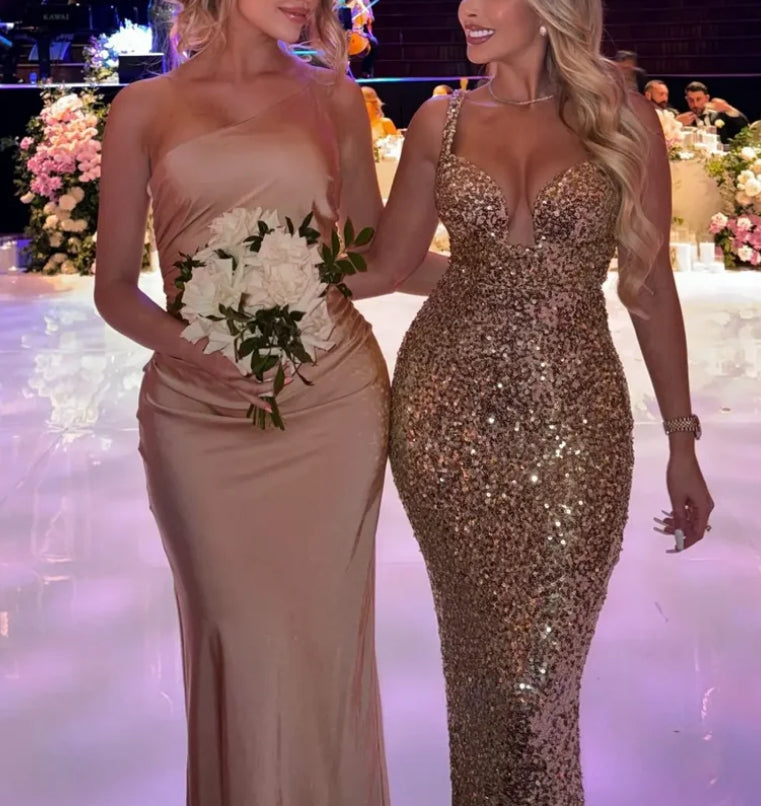 Luolandi Gorgeous Gold Sequins Mermaid Long Prom Dress Sparkly Evening Dress Sexy Party Dress