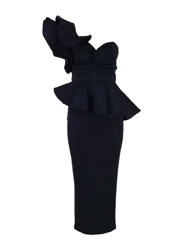 Luolandi Beautiful Back Sexy Party Wear Cocktail Party Dress One Shoulder Sleeveless Tea Length Spandex