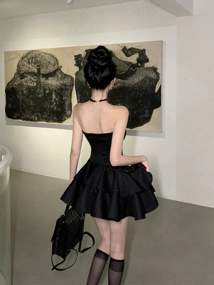 Luolandi Dress Strapless Black Satin Homecoming Dress 21st Birthday Outfit Simple Party Dress