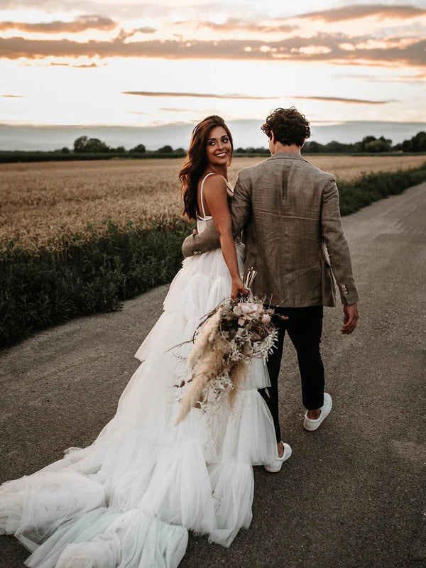 Luolandi Sexy Halter Backless Tulle Wedding Dresses A-line Bridal Gowns Floor Length Charming