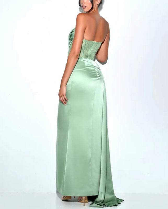 Luolandi Sexy Green Mermaid Side Slit Maxi Long Prom Dress Evening Party Dress