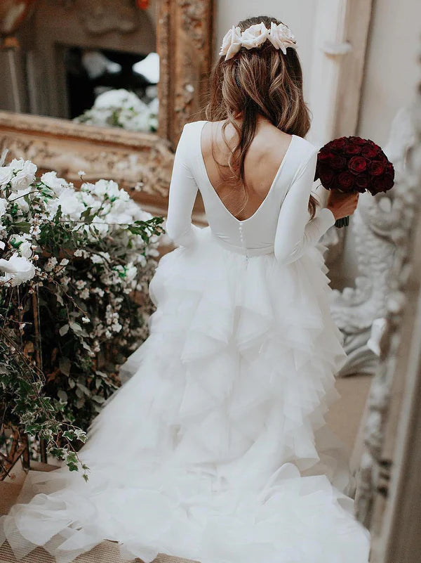 Luolandi Wonderful Wedding Dresses Long Sleeves Tasseled Gowns Floor Length Elegant Bridal Gown