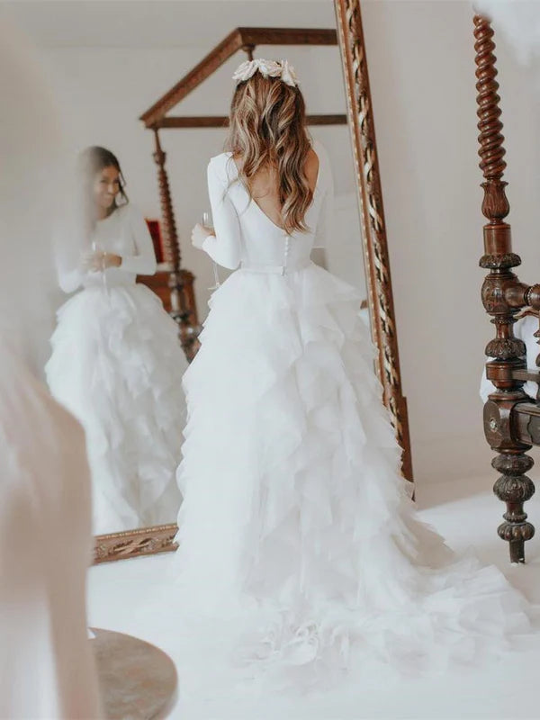 Luolandi Wonderful Wedding Dresses Long Sleeves Tasseled Gowns Floor Length Elegant Bridal Gown