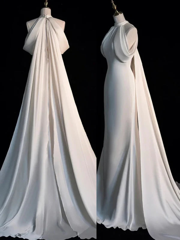 Luolandi Gorgeous Halter Mermaid Long Party Dress Light Wedding Dress with Train Elegant