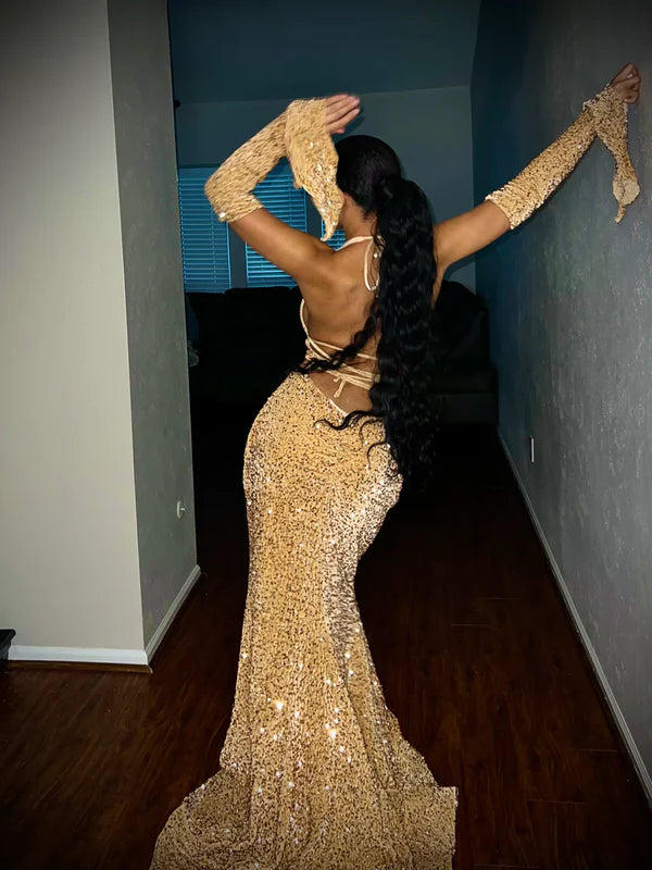 Luolandi Simple Mermaid Red Sequin Sexy Prom Dresses Birthday Outfit Sparkly Evening Dress