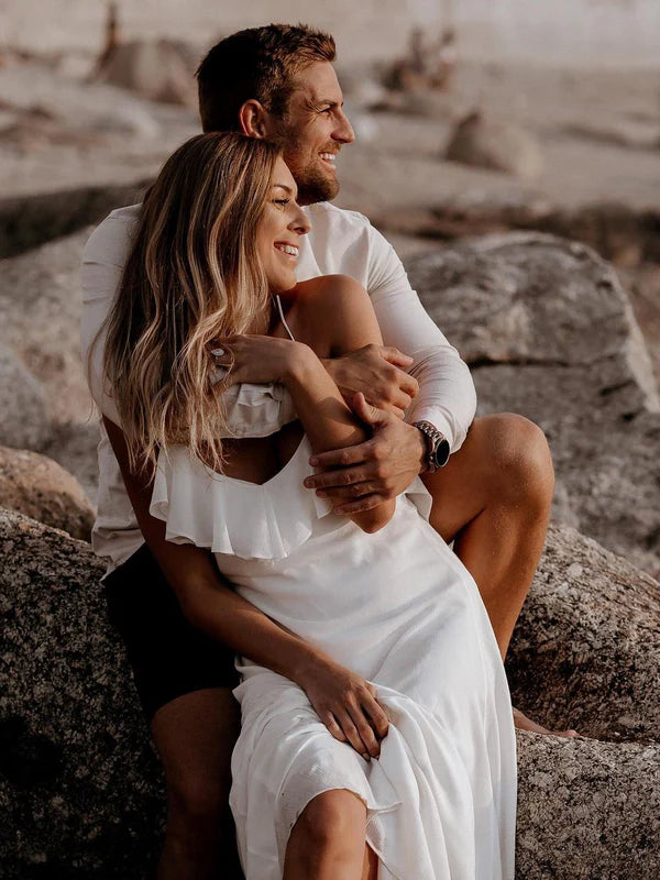 Luolandi Beautiful Simple Spaghetti Straps Long Backless Chiffon Wedding Dresses Solid Color Formal Dress Party Dress