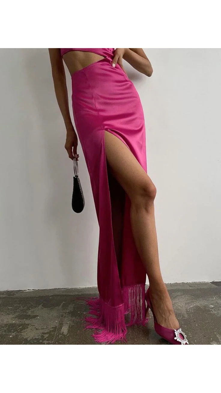 Luolandi Fuchsia One Shoulder Cut Out Long Prom Dress Evening Party Dress With Slit