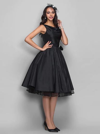Ball Gown Cocktail Party Prom Dress V Neck Sleeveless Knee Length Taffeta with Pleats