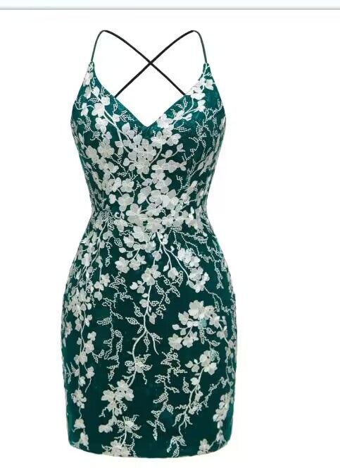 Luolandi Sheath Spaghetti Straps V Neck Short Cocktail Dresses Homecoming Dresses Sexy