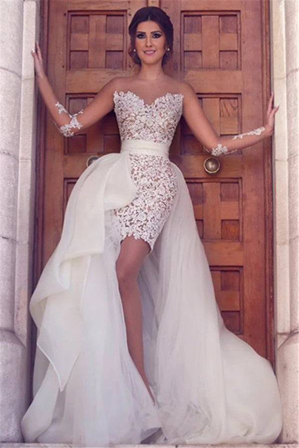 Luolandi Romantic Strapless Wedding Dress Bodycon Lace Sweetheart Bridal Gown With Panel Train