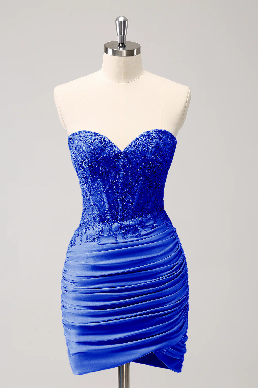 Luolandi Blue Strapless Lace Tight Homecoming Dress Off Shoulder Sexy Party Dress