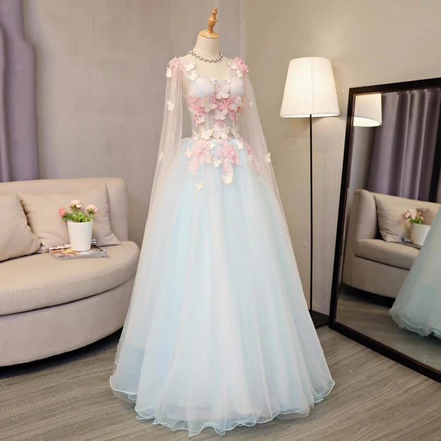 Luolandi Lovely Light Blue A-line Floor Length Formal Dress Sweet 16 Gowns Prom Dress With Butterfly Beautiful
