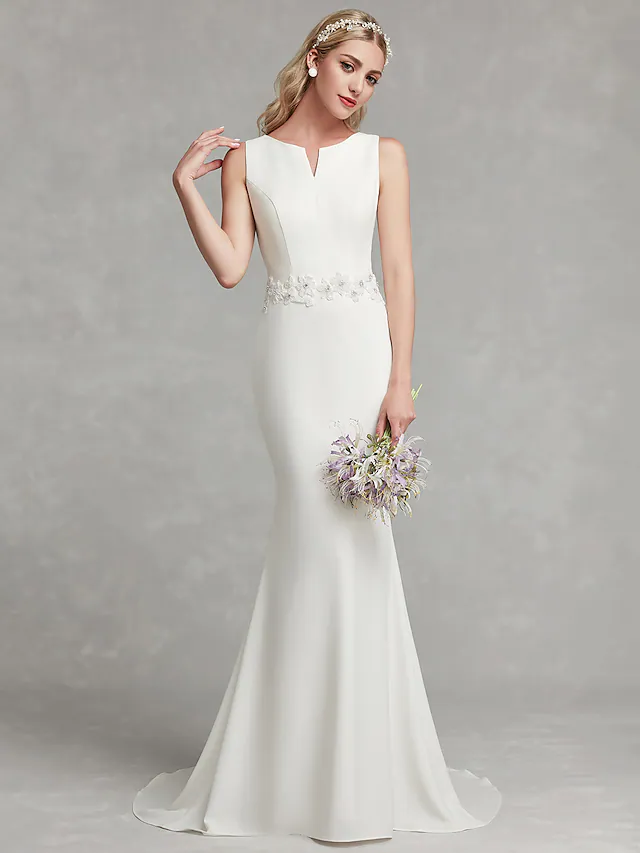 Luolandi Wedding Dresses V Neck Satin Regular Straps Simple Plus Size with Appliques Long
