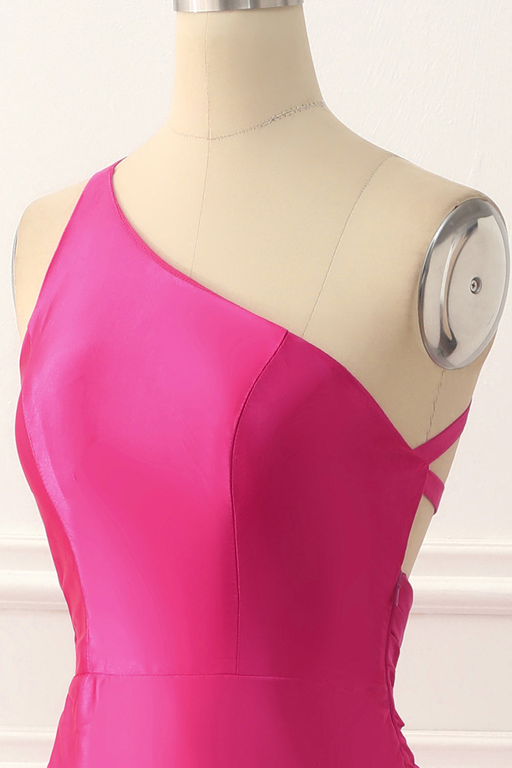 Luolandi One Shoulder Hot Pink Satin Backless Long Prom Dress Sexy Evening Dress Party Dress