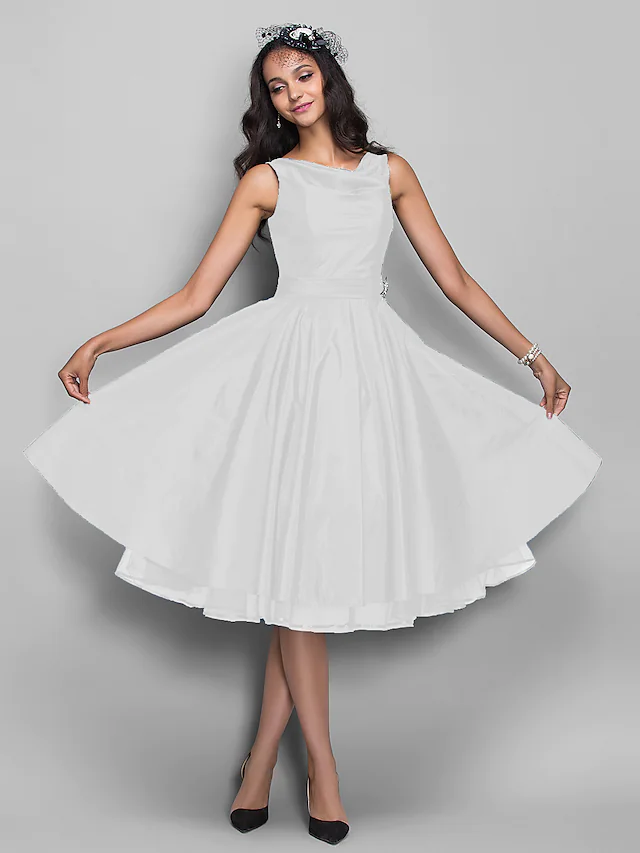 Luolandi Ball Gown Cocktail Party Prom Dress V Neck Sleeveless Knee Length Taffeta with Pleats