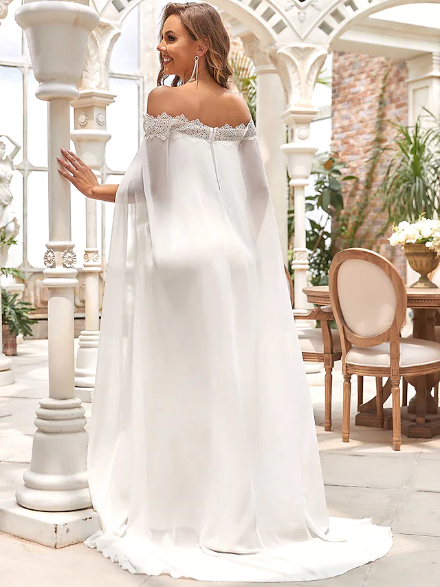 Luolandi Wedding Dresses Off Shoulder Chiffon Satin Lace Over Satin Sleeveless Simple with Draping