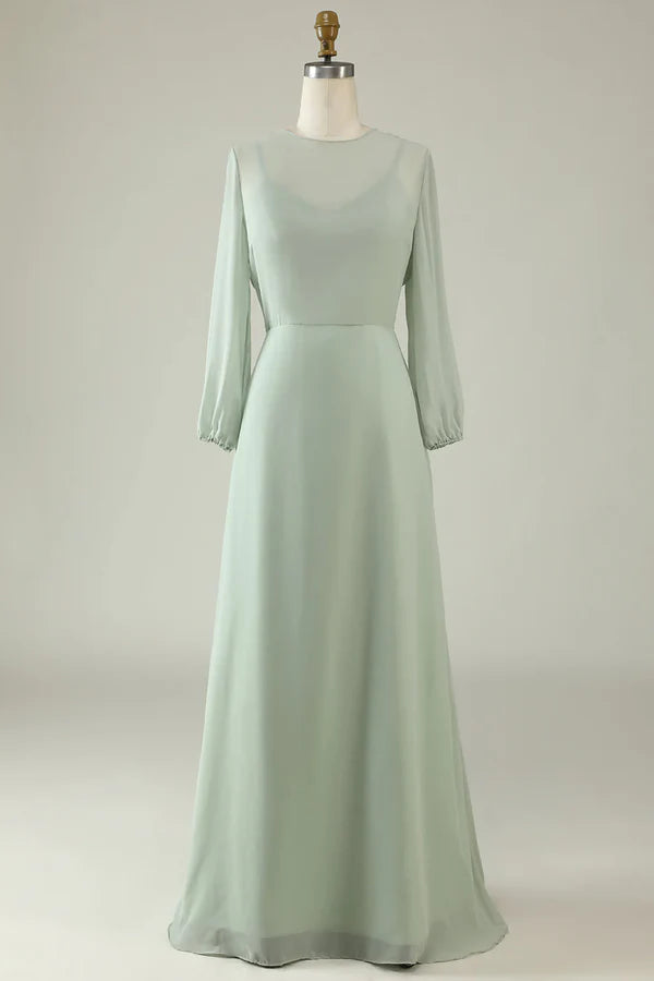 Luolandi Mint color long sleeved wedding guest dress Solid Color Party Dress