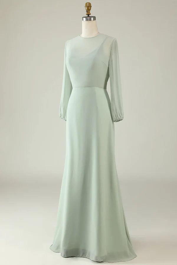 Luolandi Mint color long sleeved wedding guest dress Solid Color Party Dress