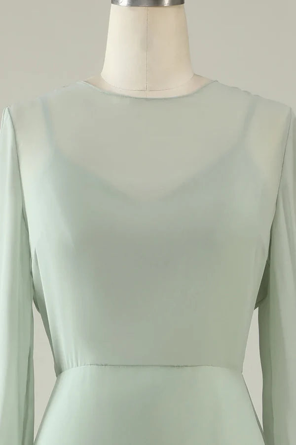 Luolandi Mint color long sleeved wedding guest dress Solid Color Party Dress