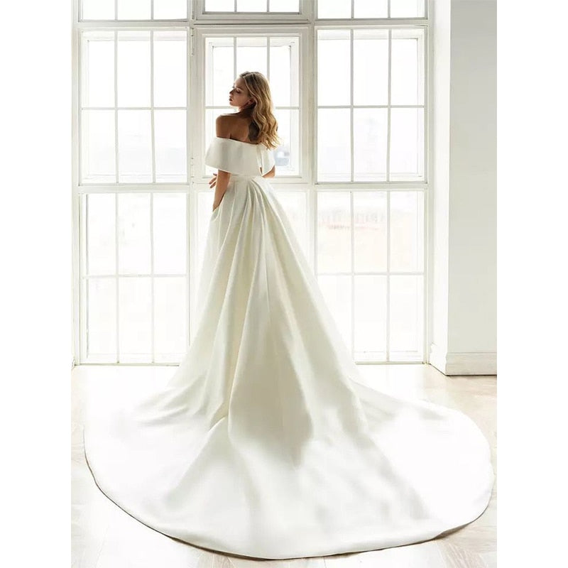 Luolandi Mermaid Off Shoulder Satin Wedding Dresses With Detachable Train Sexy