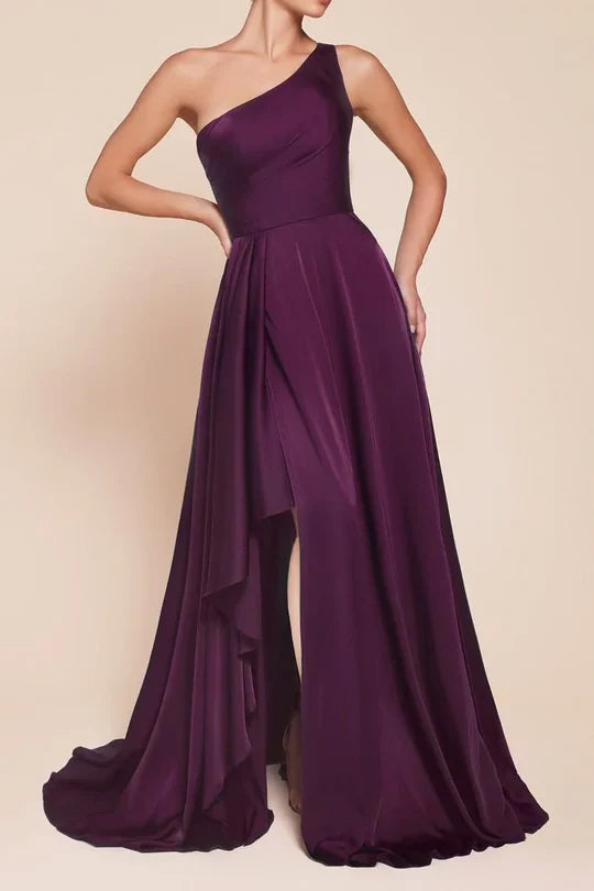 Luolandi Dress Satin A-Line One Shoulder Sleeveless With Side Slit Bridesmaid Dress Elegant Evening Party Dress