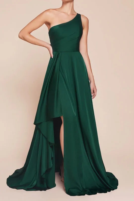 Luolandi Dress Satin A-Line One Shoulder Sleeveless With Side Slit Bridesmaid Dress Elegant Evening Party Dress