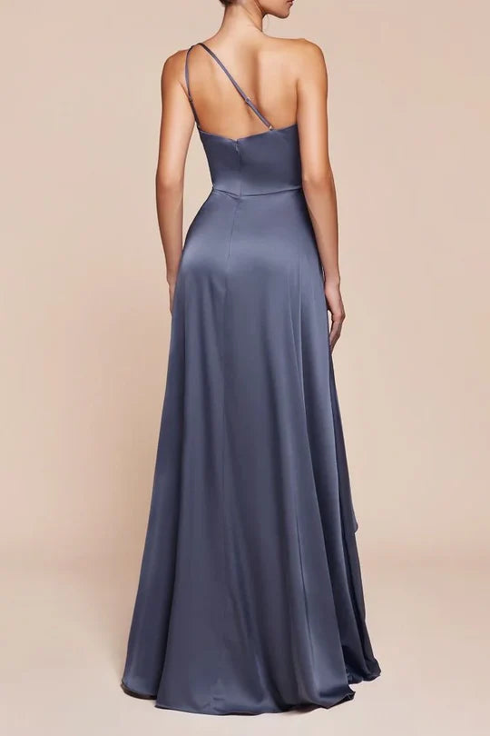 Luolandi Dress Satin A-Line One Shoulder Sleeveless With Side Slit Bridesmaid Dress Elegant Evening Party Dress