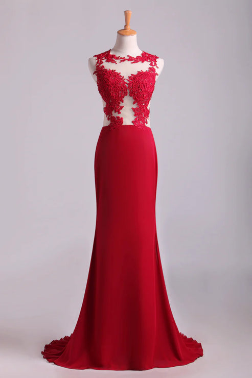 Luolandi Mermaid Party Dresses With Applique Chiffon Floor Length Sexy Evening Dress