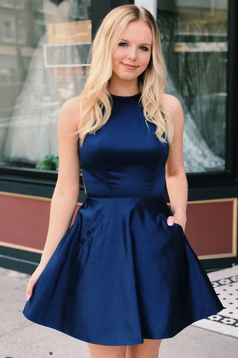 Luolandi Scoop Neck Beading Homecoming Dress With Beautiful Sheer Back Sexy Party Dress