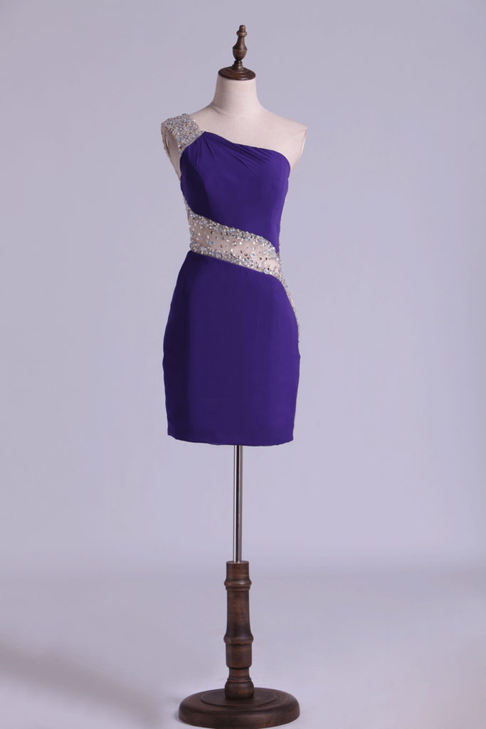 Luolandi Sexy Homecoming Dresses Sheath Short/Mini One Shoulder Beaded With Elegant Sheer Back Sparkly