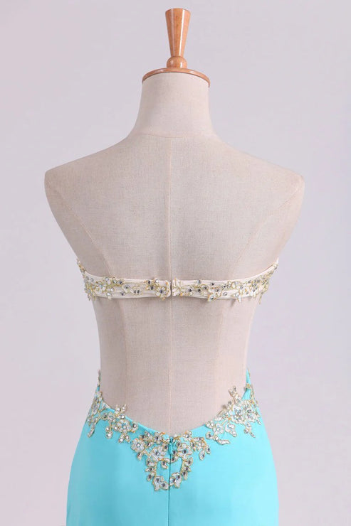 Luolandi Party Dresses Sheath With Slit And Applique Sweep Train Spandex Sexy Evening Dress