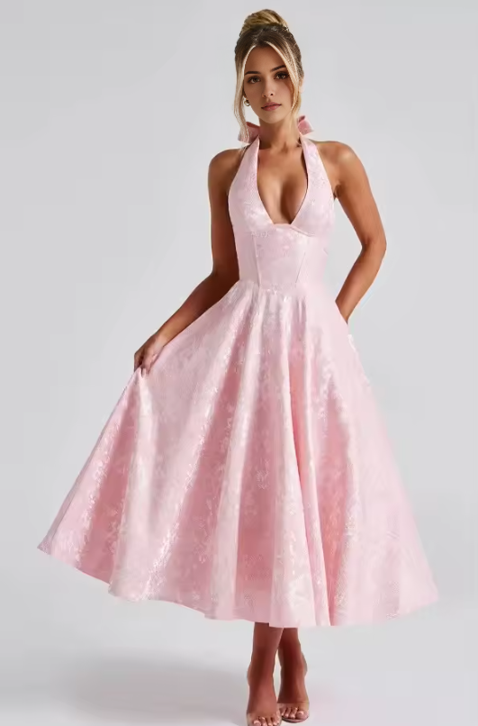 Luolandi Sexy A Line Halter Prom Dress Charming Evening Party Dress Summer Holiday Dress