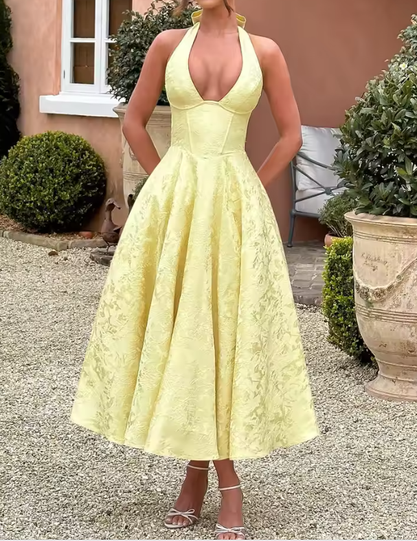 Luolandi Sexy A Line Halter Prom Dress Charming Evening Party Dress Summer Holiday Dress