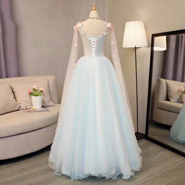 Luolandi Lovely Light Blue A-line Floor Length Formal Dress Sweet 16 Gowns Prom Dress With Butterfly Beautiful