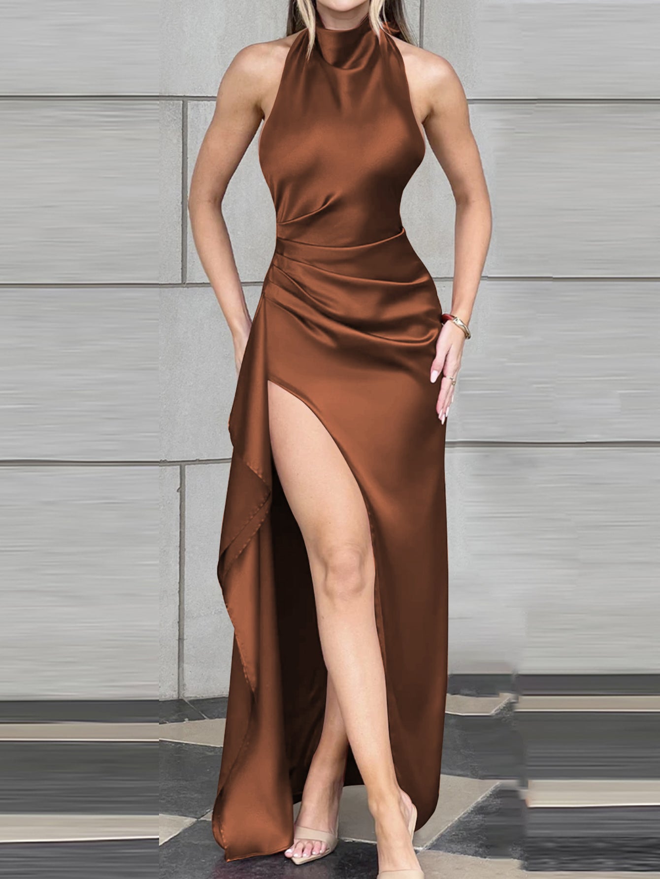 Luolandi Elegant Solid Color Lace Up Backless Dress For Women Sexy High Waist Slim Fit Gorgeous High-End Evening Party Dress