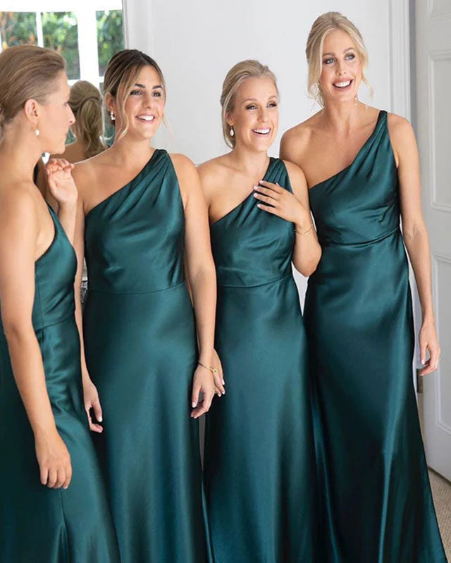Luolandi Sheath One Shoulder Silk Satin Sleeveless Long Bridesmaid Dress Elegant Evening Party Dress