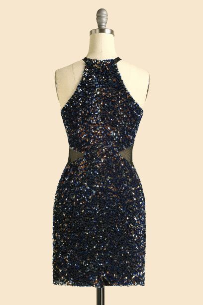 Luolandi Sexy Sheath Sequin High Neck Homecoming Dresses Short Sparkly