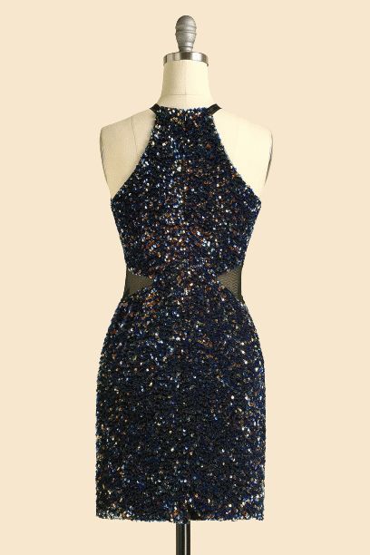 Sexy Sheath Sequin High Neck Homecoming Dresses Short Sparkly