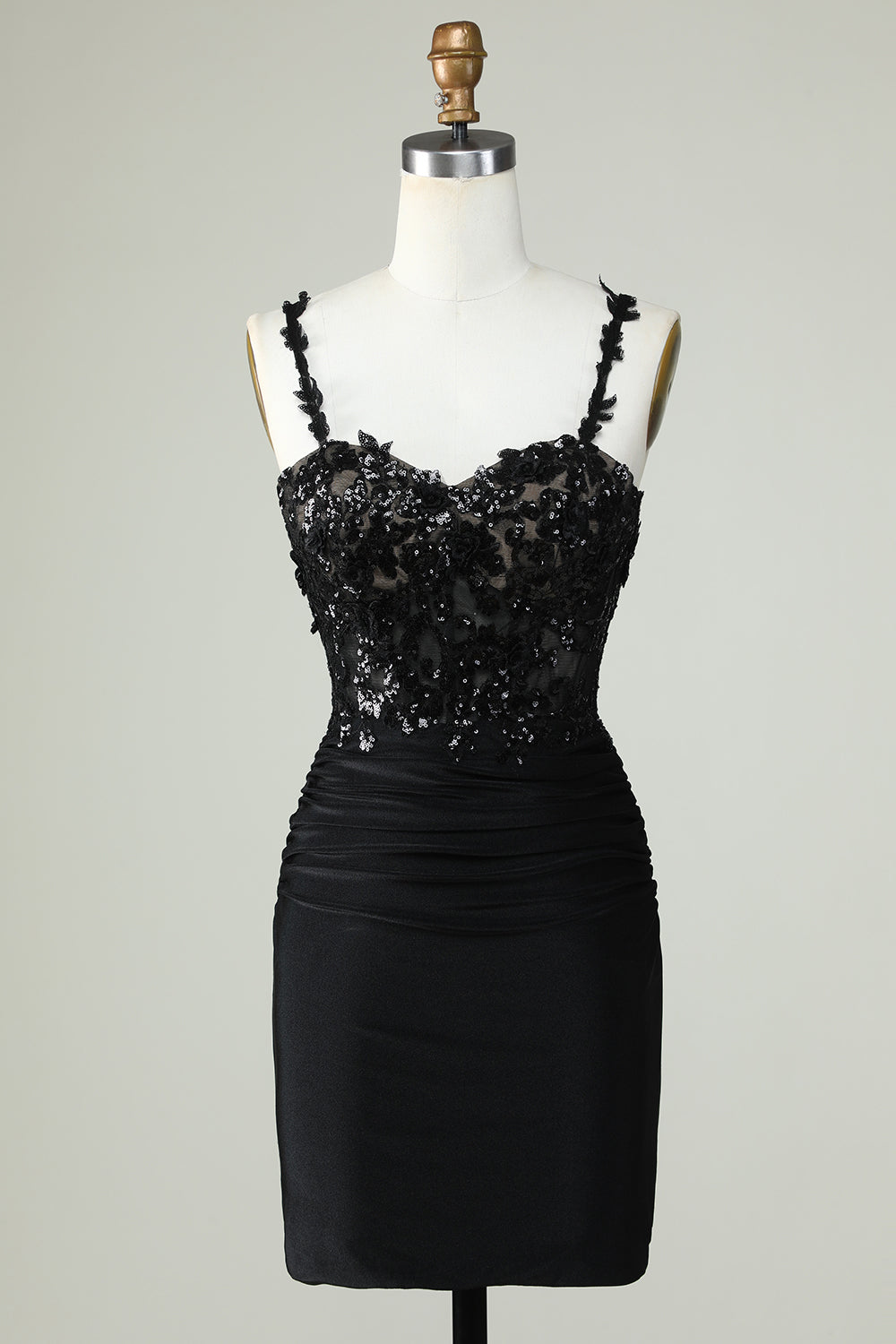 Sheath Spaghetti Straps Short Homecoming Dress With Applique Sexy