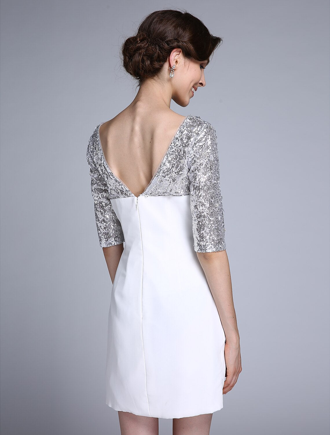 Luolandi Sheath / Column Mother of the Bride Dress Sparkle & Shine Jewel Neck Short / Mini Half Sleeve Party Dress