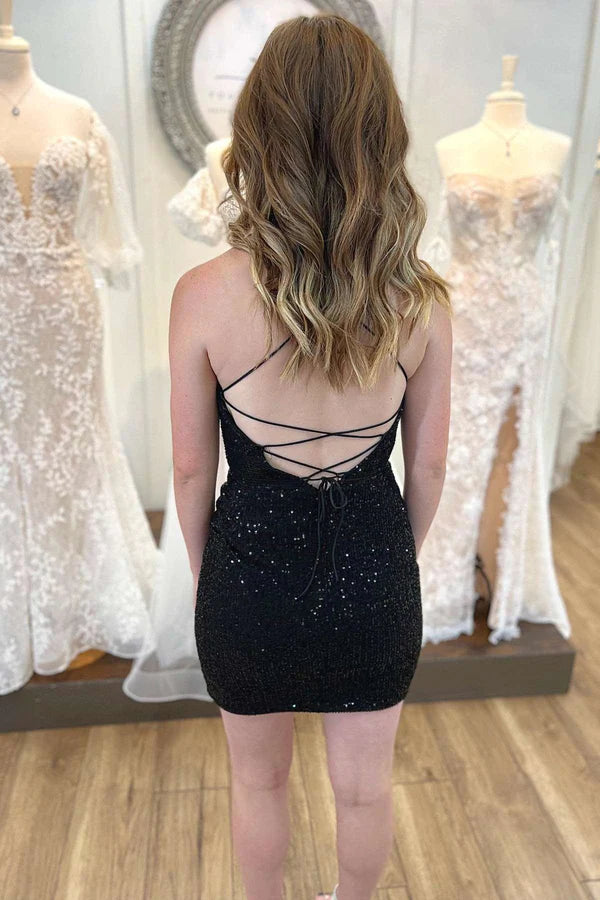 Luolandi Fashion Sheath Spaghetti Straps Birthday Party Dress Short Homecoming Dress Sexy Prom Dress Sparkly Mini Dress