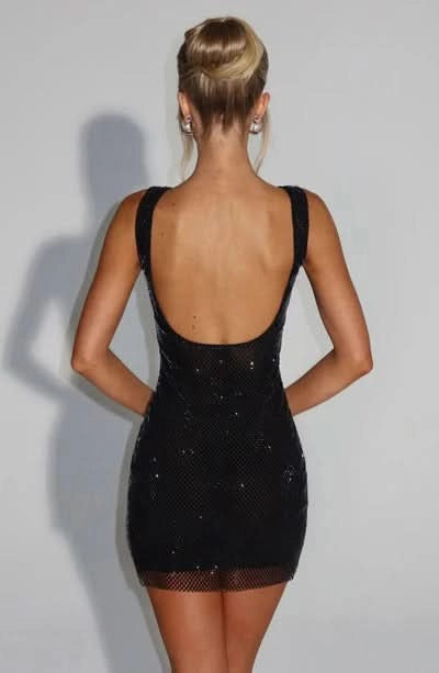 Luolandi Shiny Black Sheath Straps Square Neck Sleeveless Short Homecoming Dress Fashion Birthday Party Dress