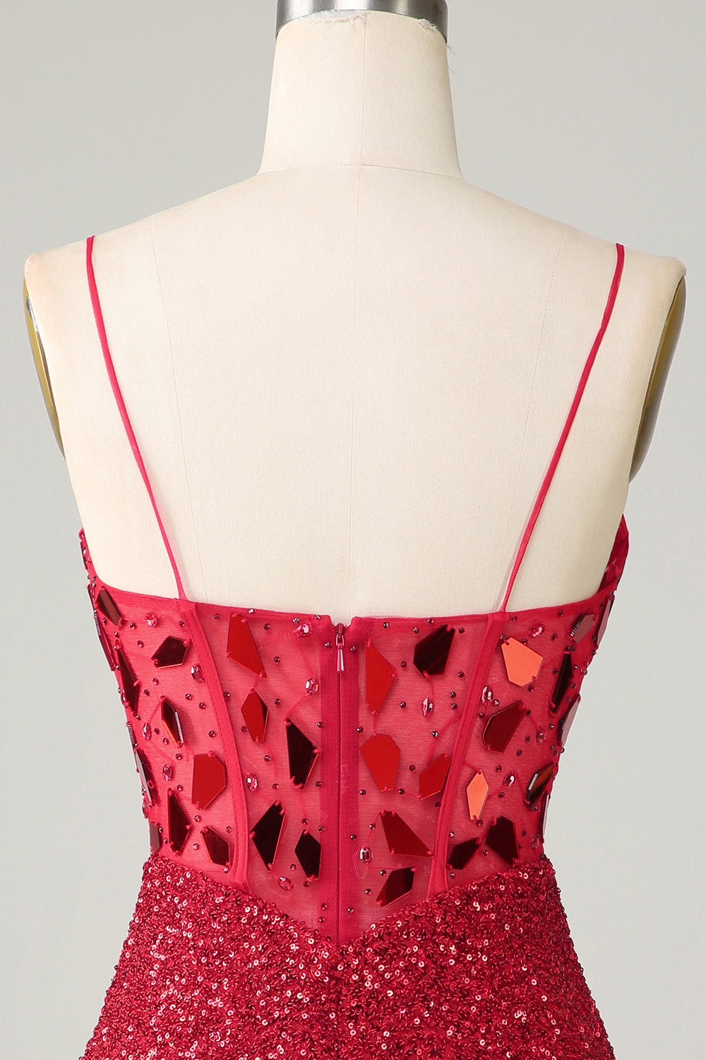 Luolandi Cute Red Bodycon Sequin V Neck Straps Short Cocktail Dresses Homecoming Dresses Sparkly