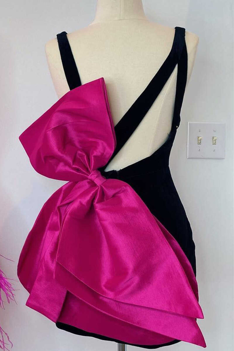 Black Homecoming Dresses Short Prom Dress V-neck With Bow Sexy