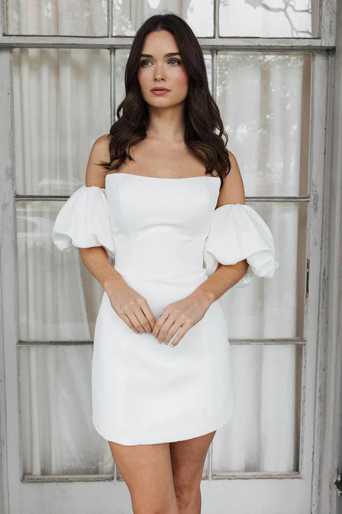 Luolandi Elegant Short Wedding Dress Strapless Off the Shoulder Short Sleeve Homecoming Dress