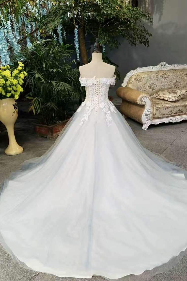 Luolandi Simple Elegant Tulle Wedding Dresses Off The Shoulder With Appliques And Sequins Sexy