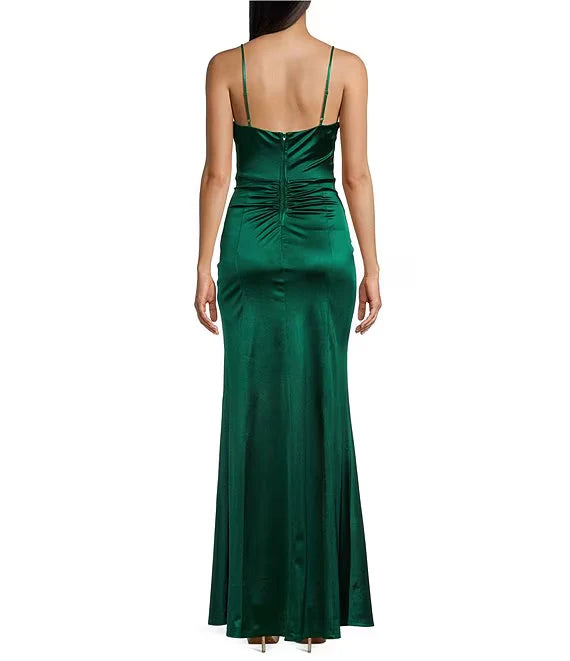 Luolandi Parallel crepe seam side slit long evening dress Floor Length Dark Green