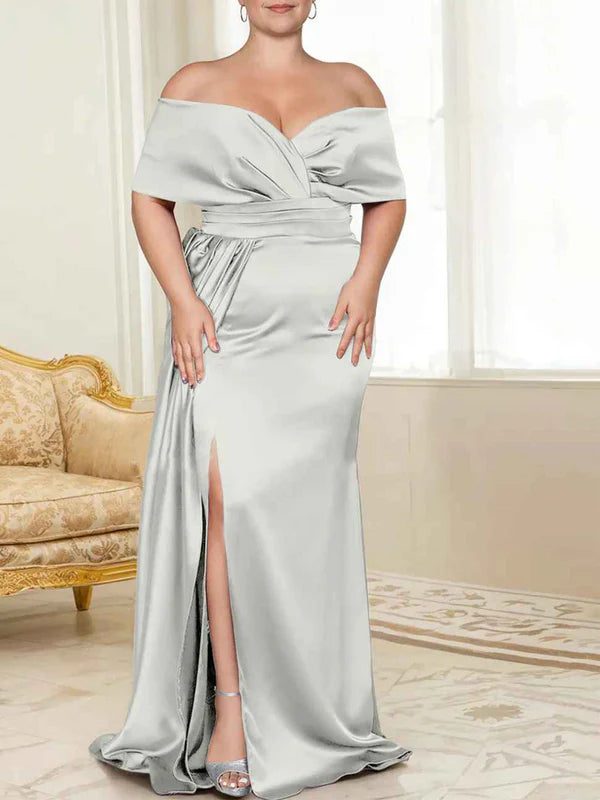 Luolandi Speaker/Fishtail Off Shoulder Mother of the bride dress With Slit Plus Size Pure Color